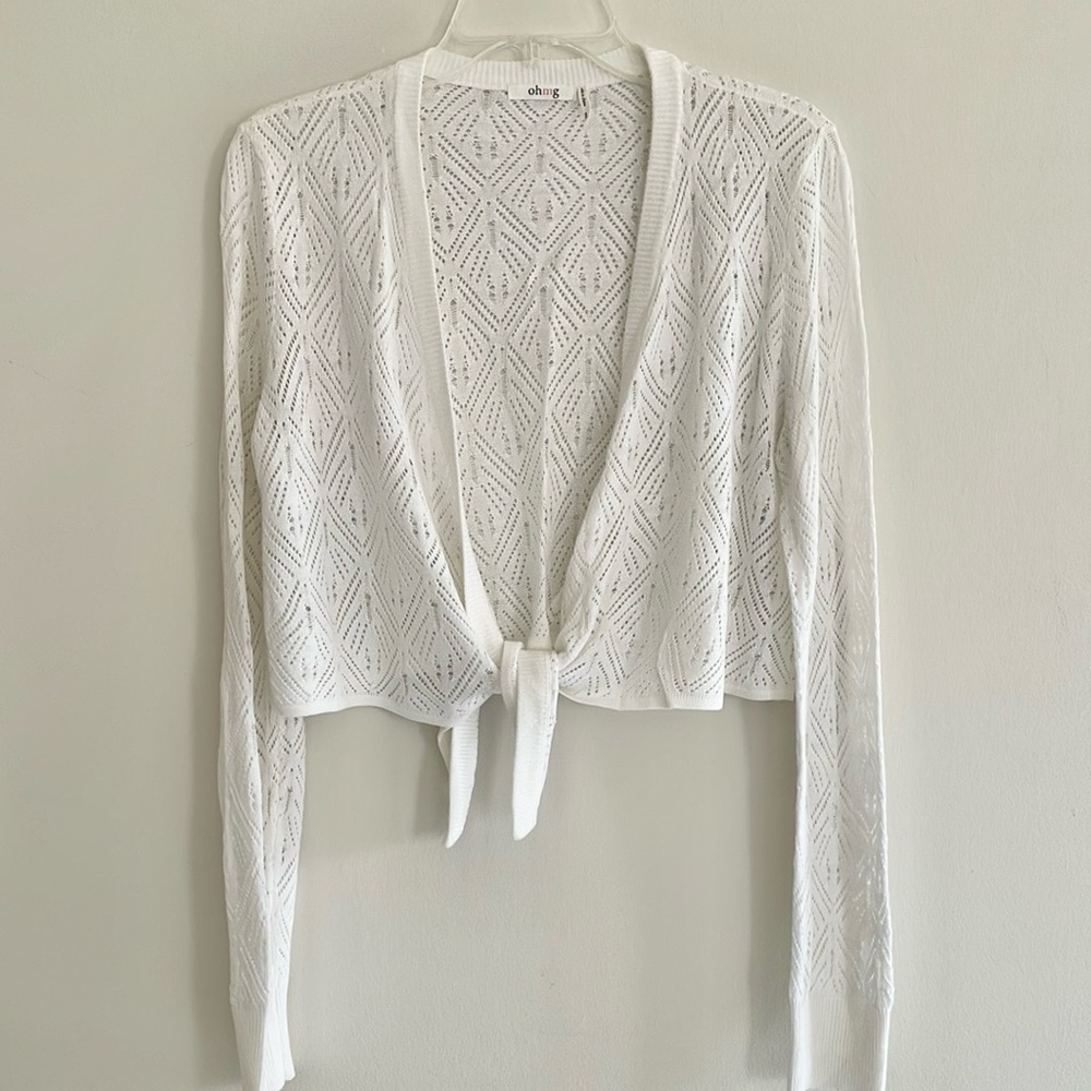 Ohmg Elegant White Open-Tie Front Sweater Size Large‎